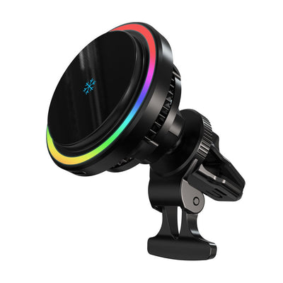 Powerology 15W Round Magnetic Wireless Fast Charging Pad with Airvent & Suction Mount