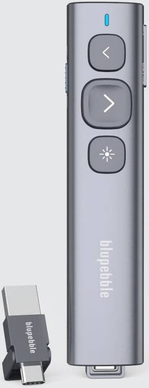 Blupebble Wand Remote Presenter With Usb-A And Usb-C Receiver Grey