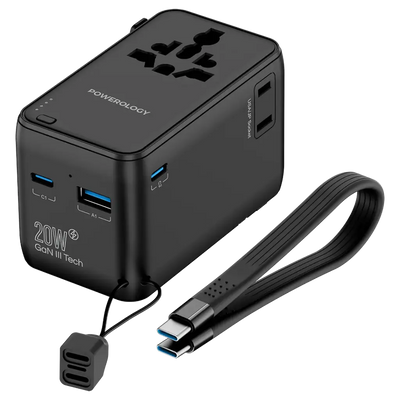 Powerology PD 20W Universal Travel Adapter With Built-in Power Bank 4000mah